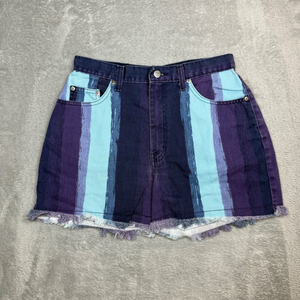 Vintage Sasson Denim Cut Off Shorts Womens 10 (Fits 28) Blue Purple Stripe 90s